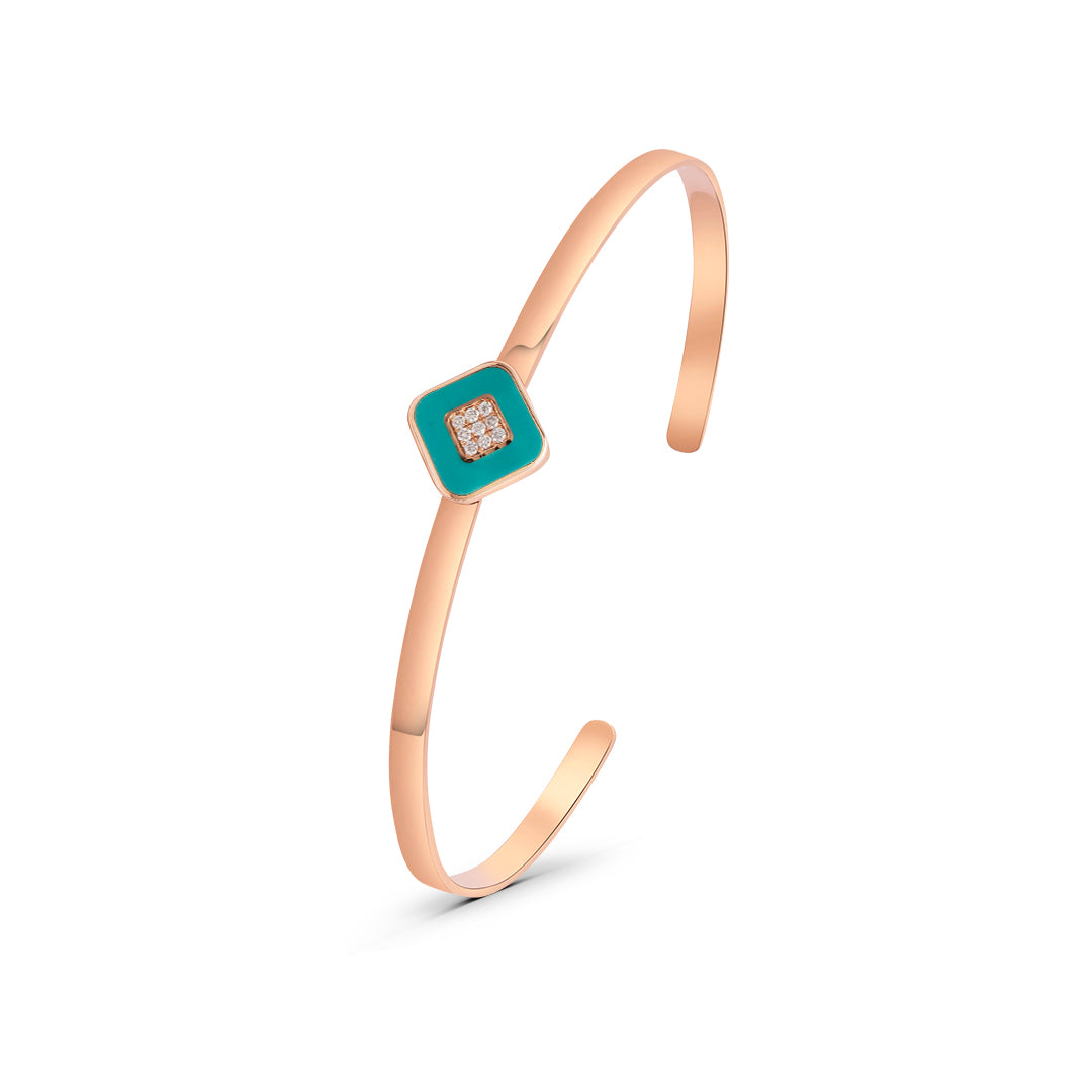 Rose Gold Bangle with Turquoise & White Diamond