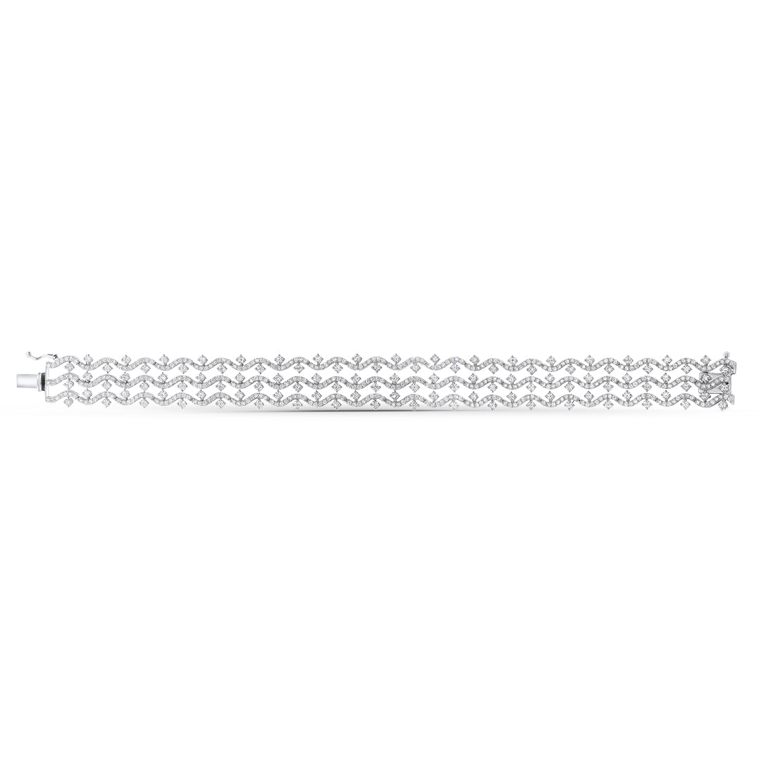 White Gold Diamond Wave 3 Tier Tennis Bracelet