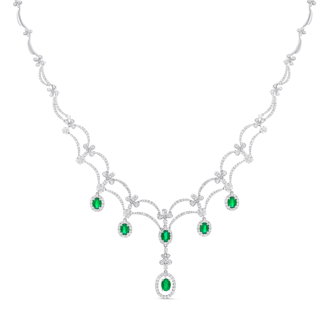 Royal Dangle Emerald & White Diamond Necklace