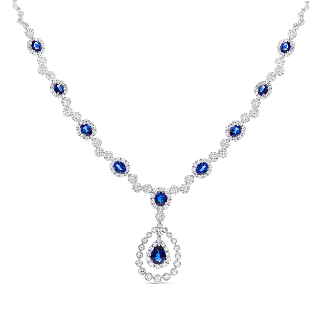 Sapphire Tear Drop Cluster Necklace