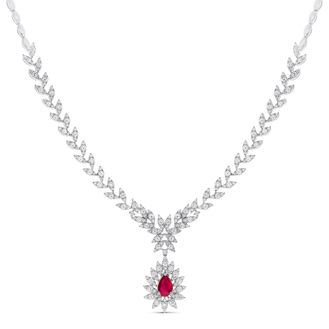 Pave White Diamond & Ruby Necklace