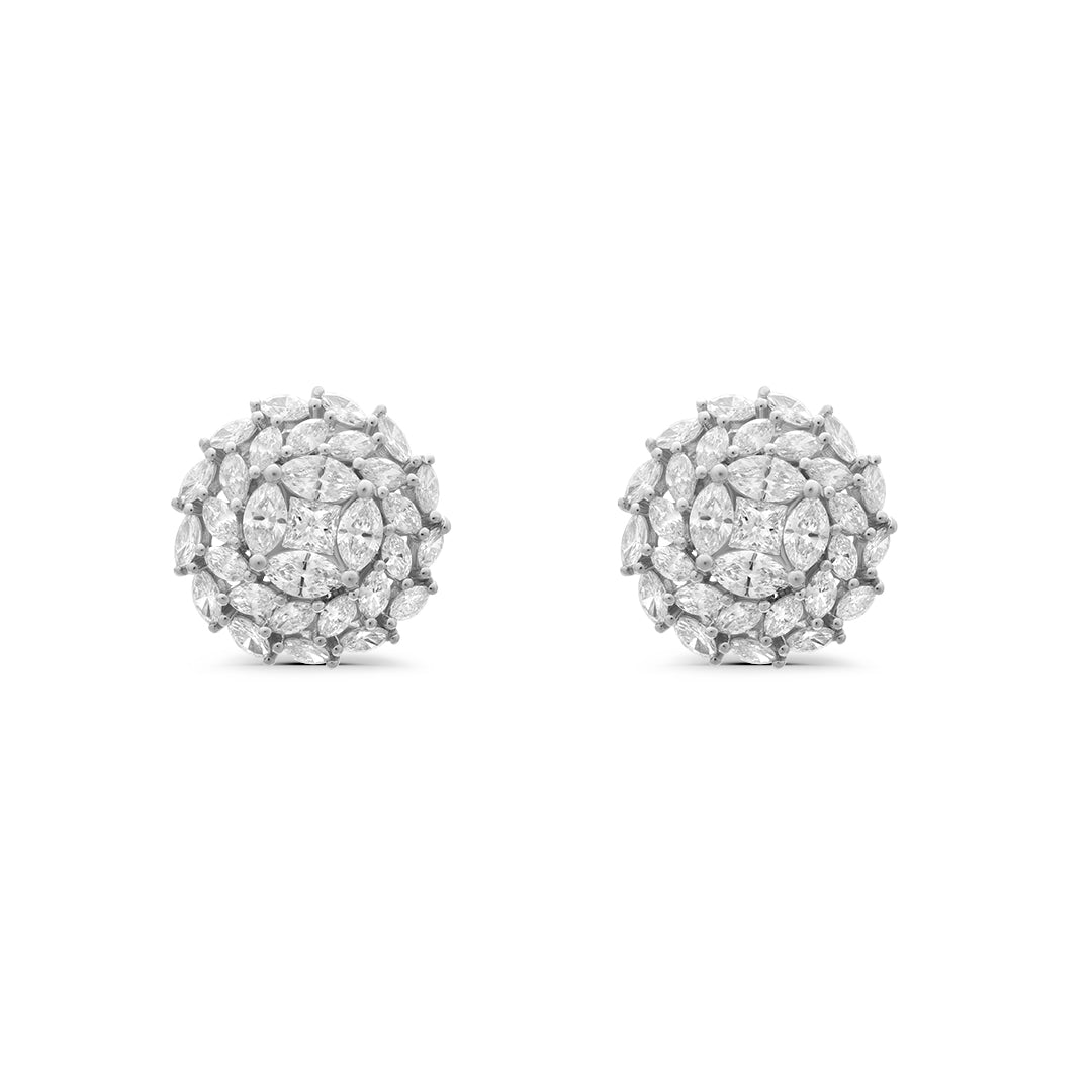 Cluster White Diamond Stud Earrings