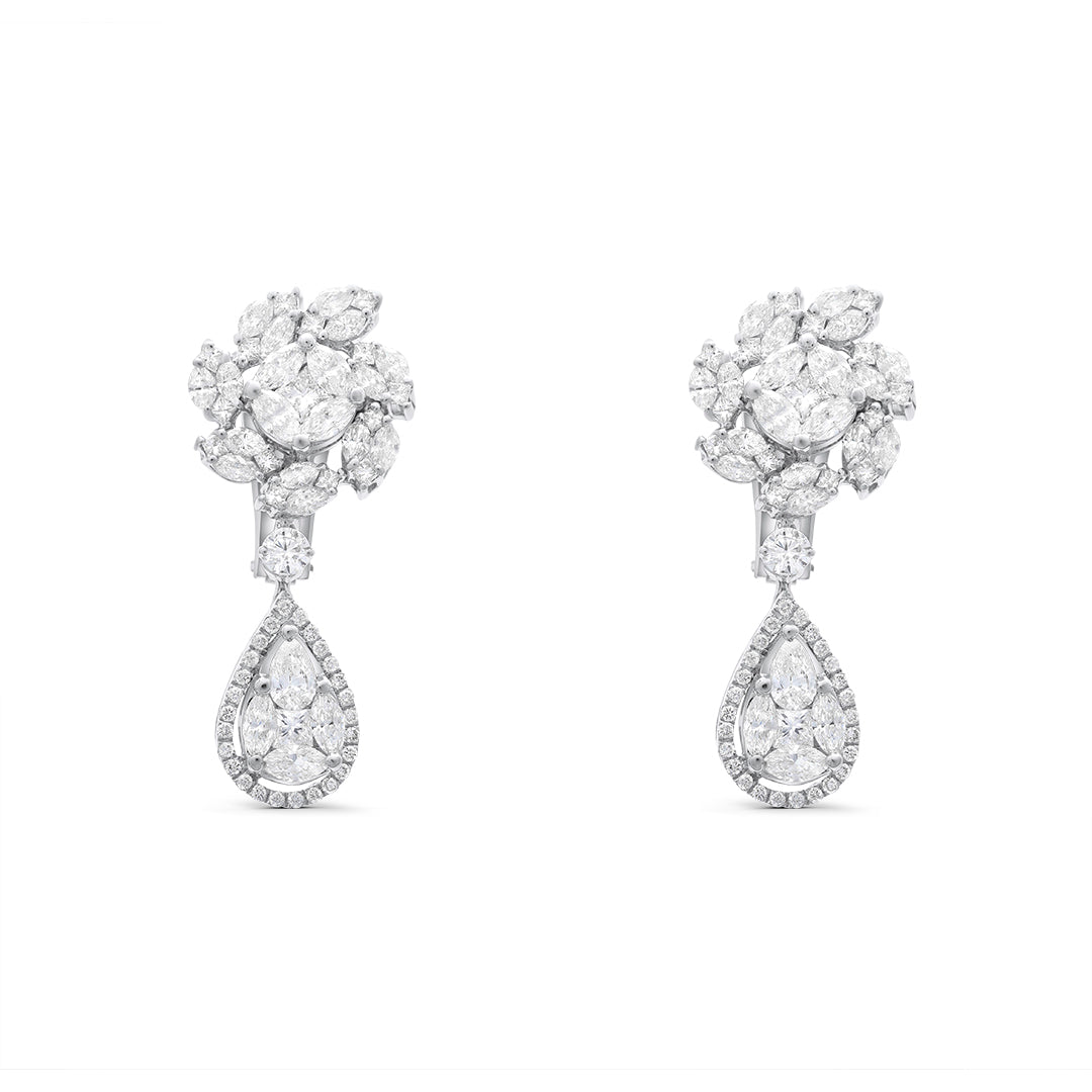 White Diamond Cluster Pear Shaped Earring