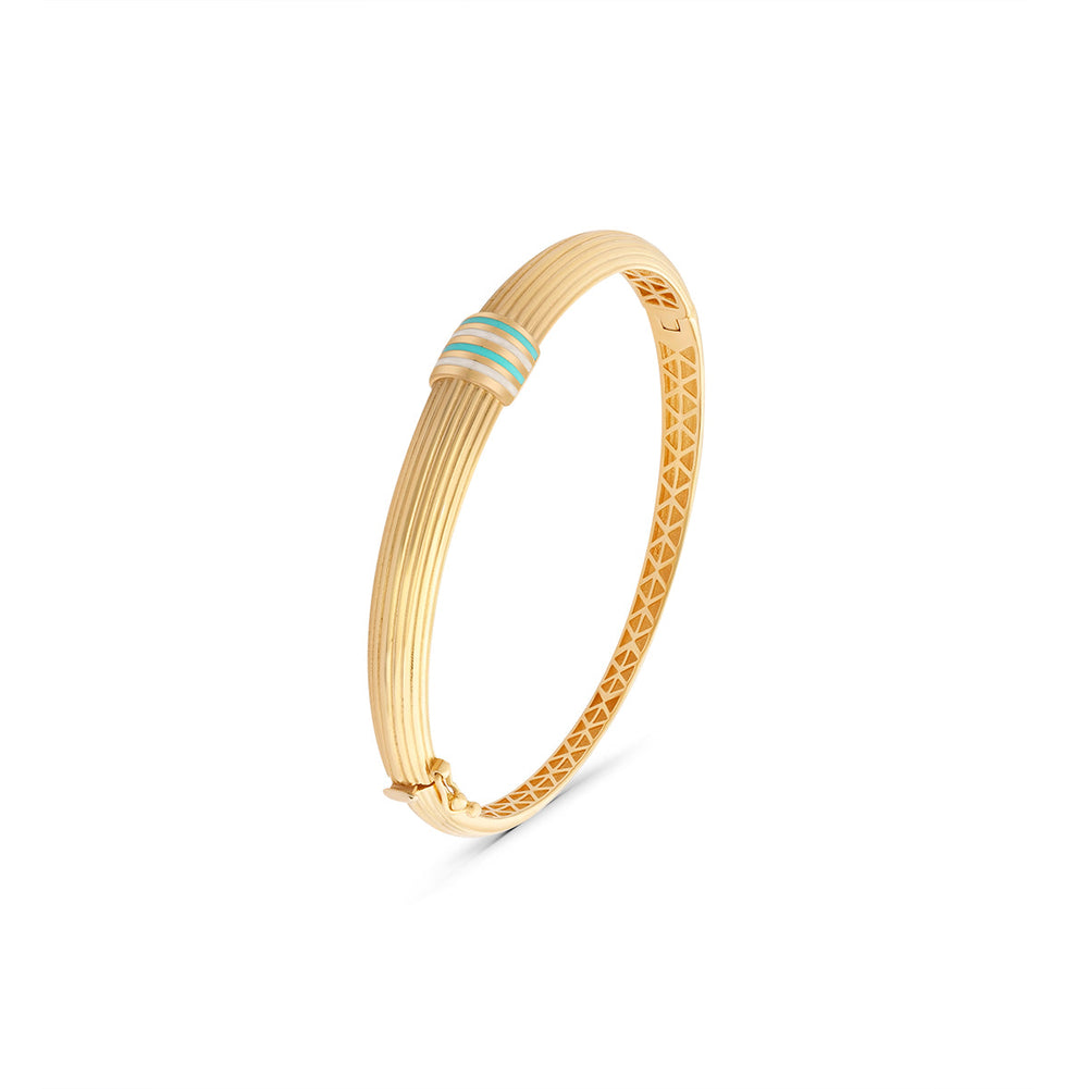Yellow Gold Bangle with White and Turquoise Enamel