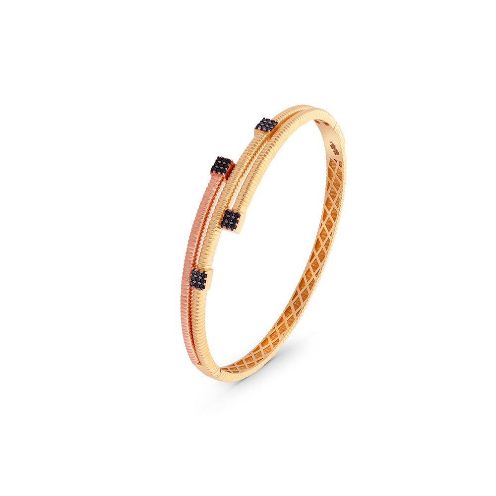Yellow and Rose Gold Bangle with Black Enamel