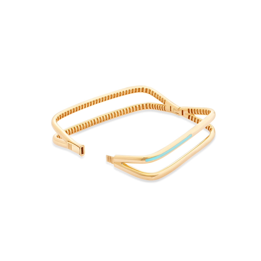 
                  
                    Yellow Gold Two Rows Turquoise Cuff Bracelet
                  
                