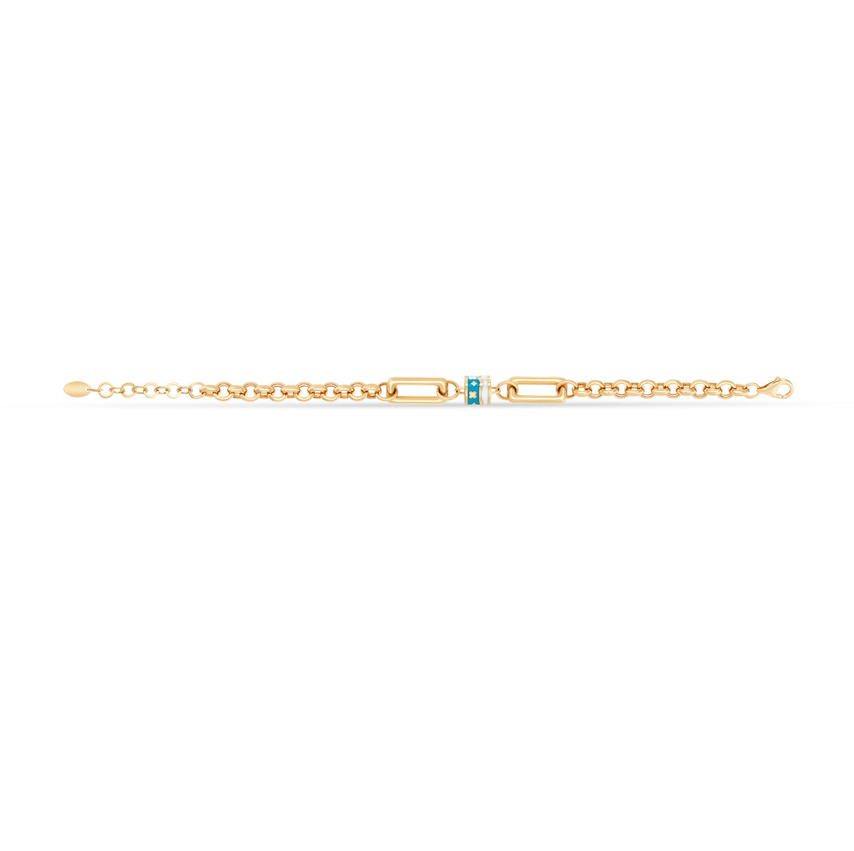 
                  
                    Yellow Gold Chain Bracelet with Turquoise and White Enamel
                  
                