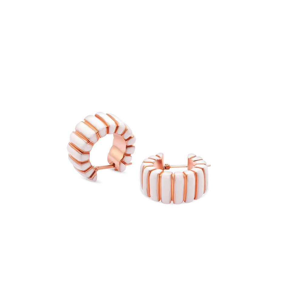 Rose Gold Hoops with White Enamel