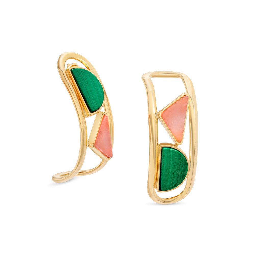 Yellow Gold and Enamel Design Earrings