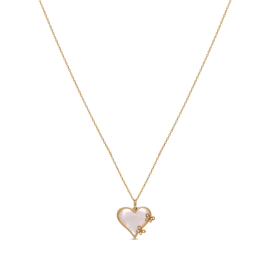 Rose Gold Necklace with Heart Shaped Pendant & Small Butterflies