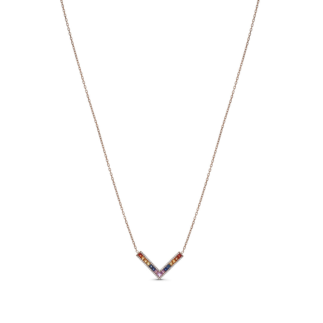 Rose Gold Necklace with Multicolored Pendant