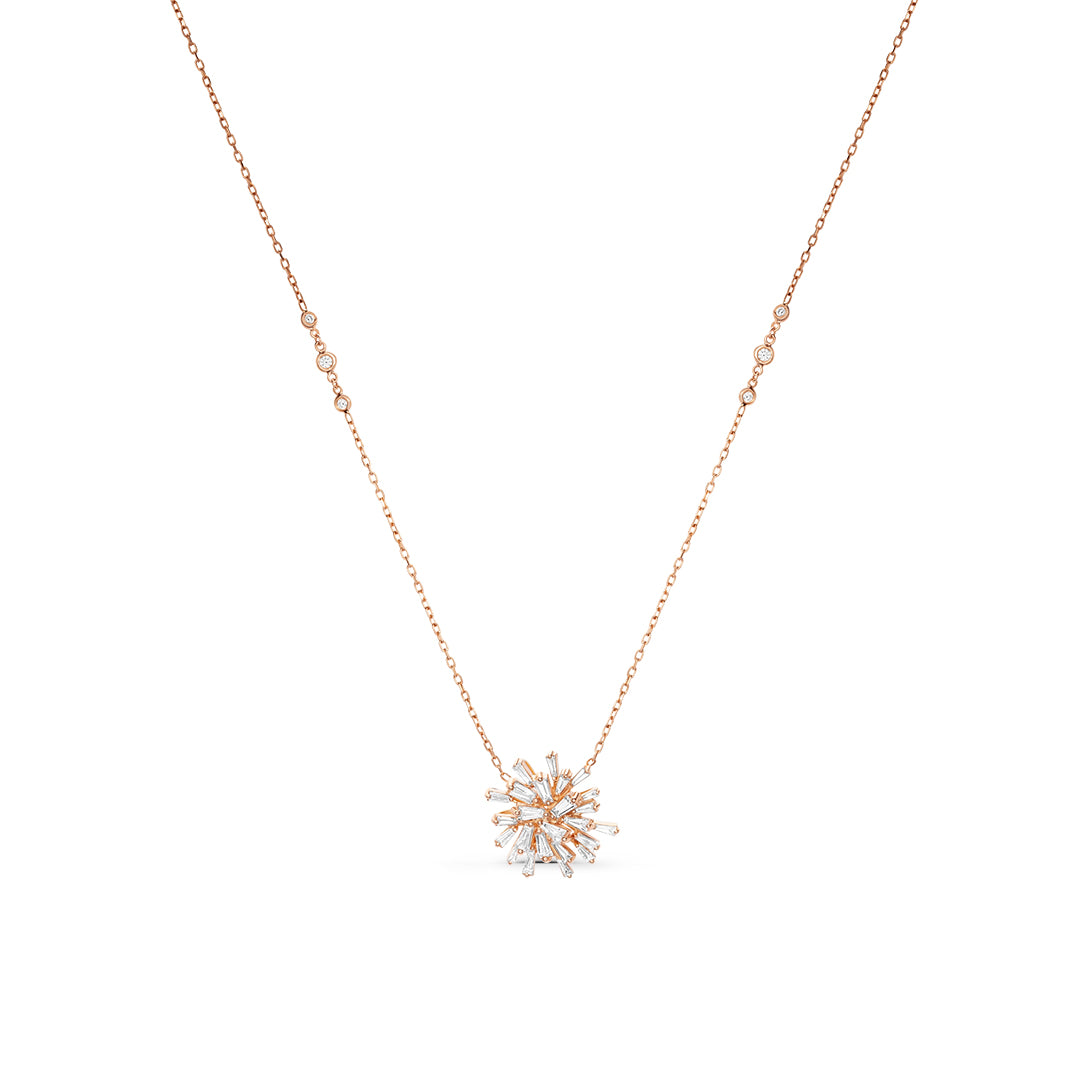 Clustered Baguette Diamond Necklace in Rose Gold