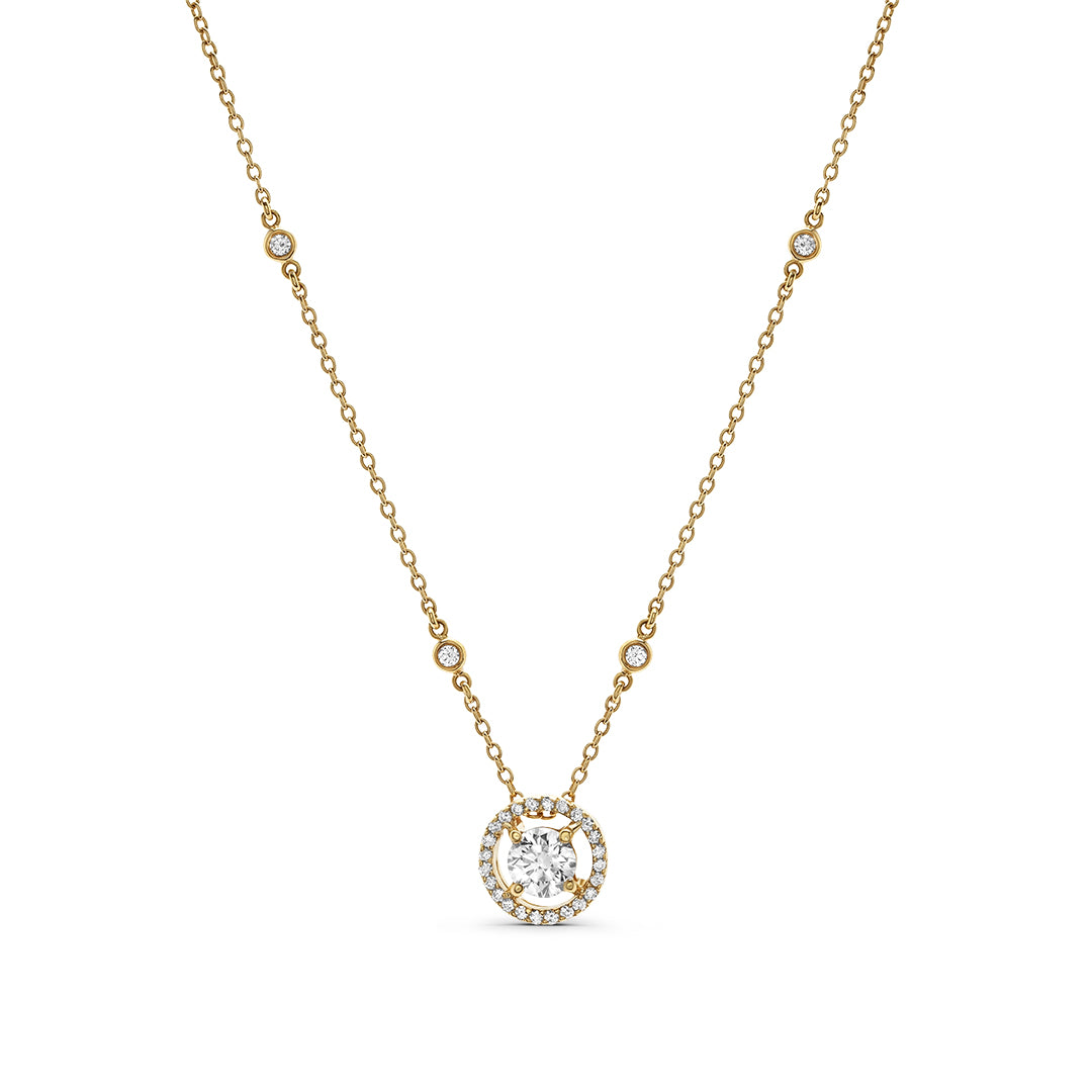 Diamond Halo Necklace in Gold