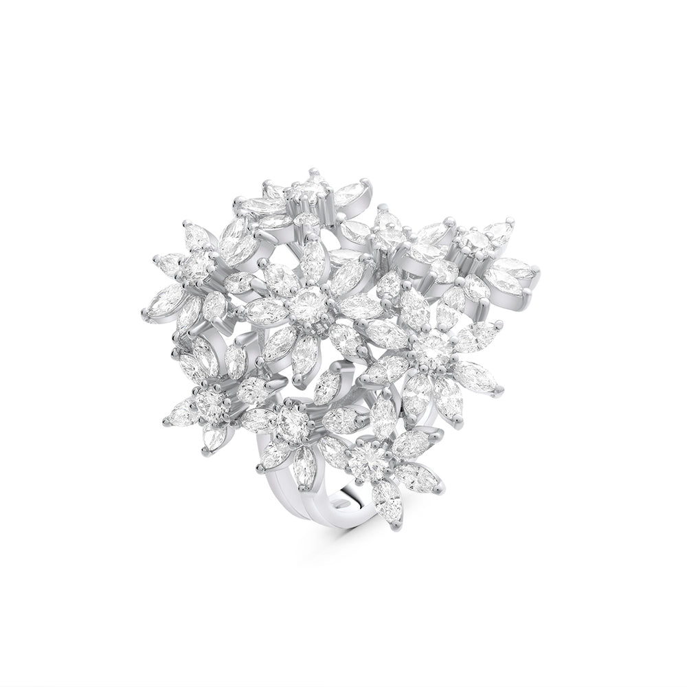 Floral White Diamond Statement Ring