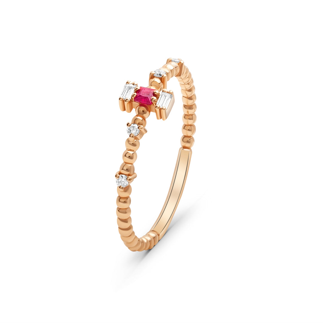 Rose Gold Band with Diamonds and Ruby