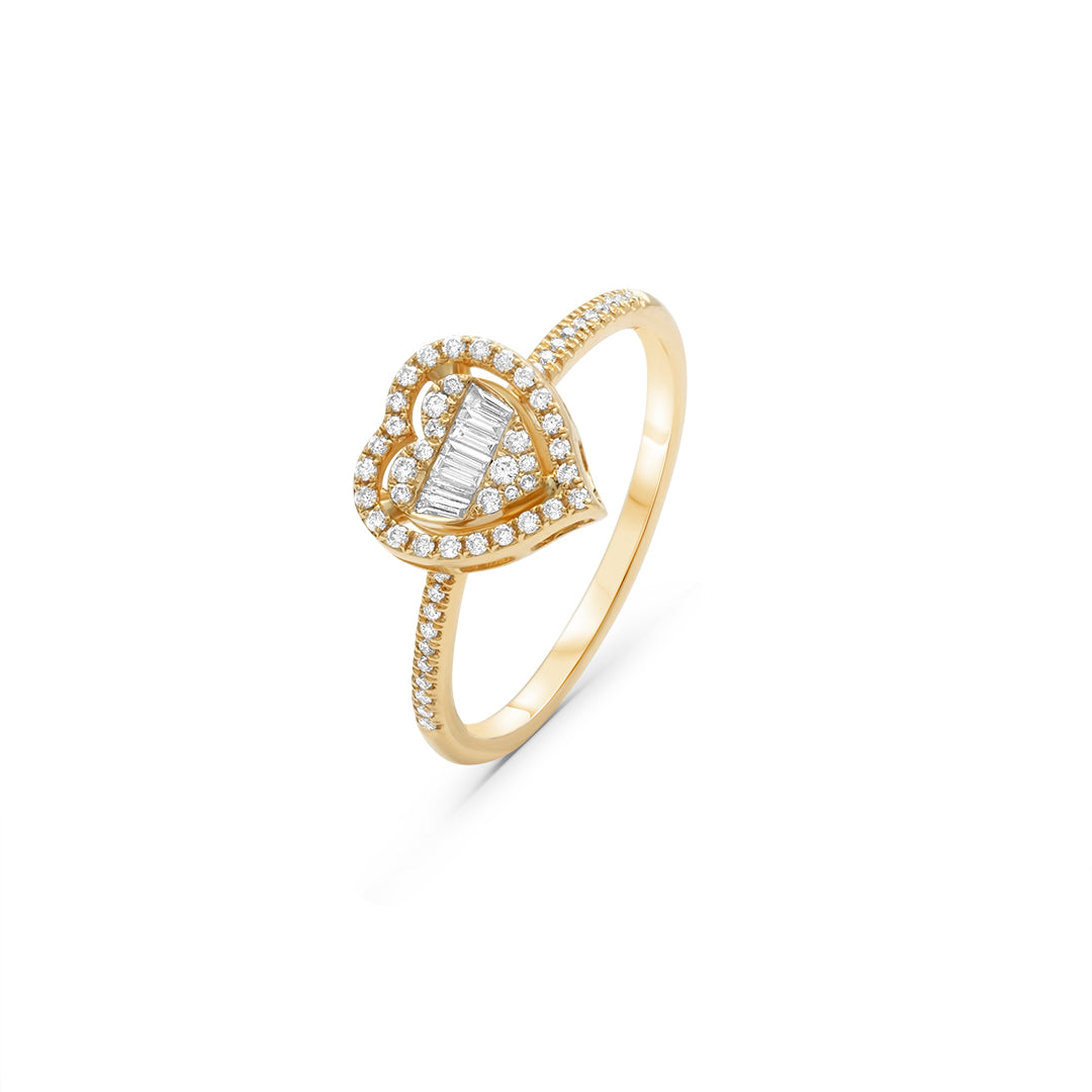 Heart Shaped Halo Diamond Ring in Yellow Gold