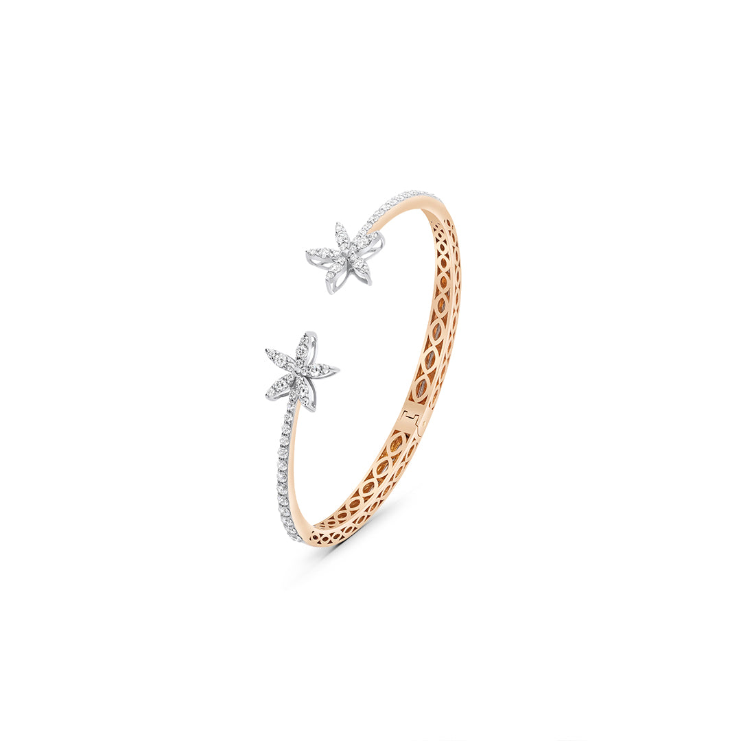 Open Bossom Bangle in Rose Gold & White Diamond