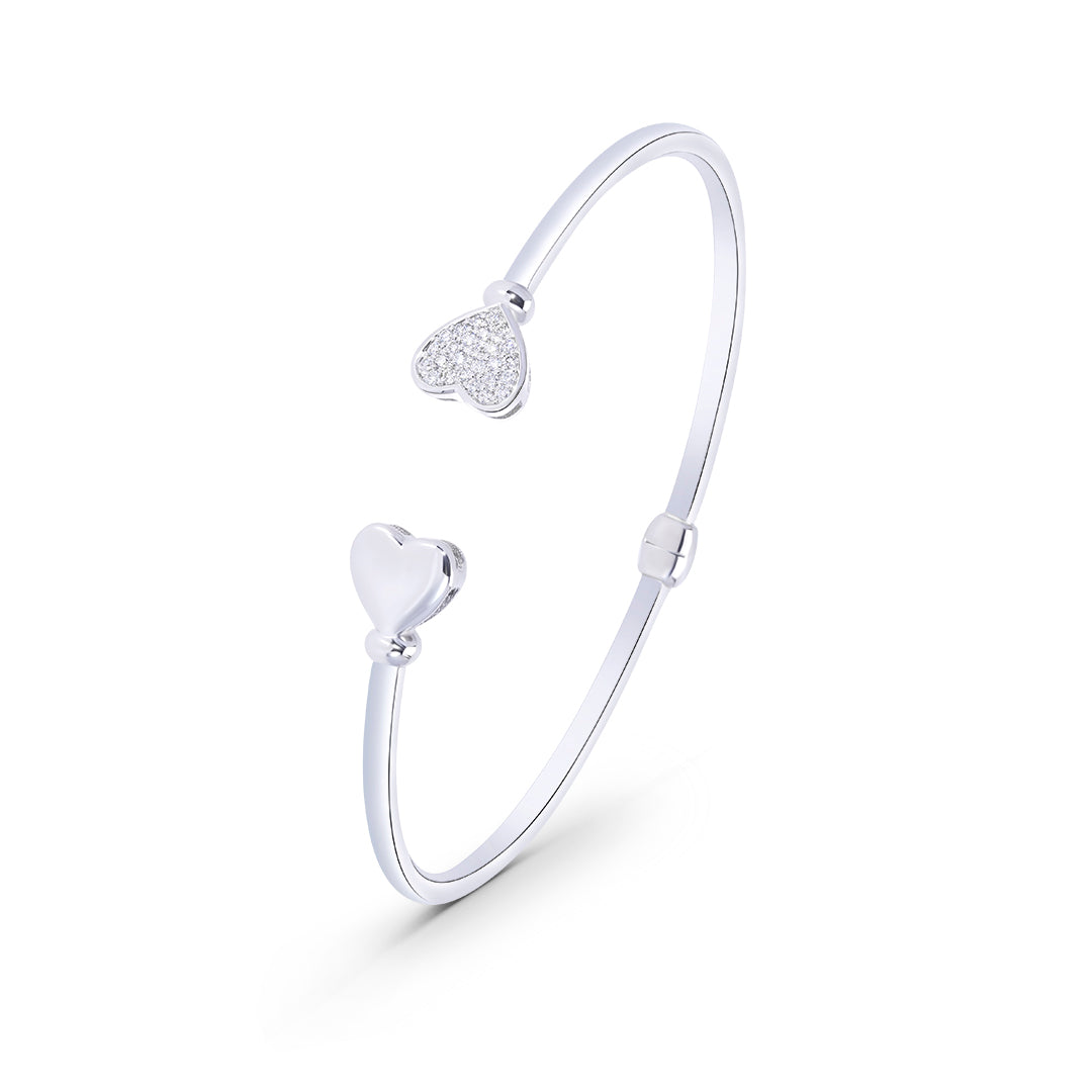 Open Heart Bangle in White Diamonds