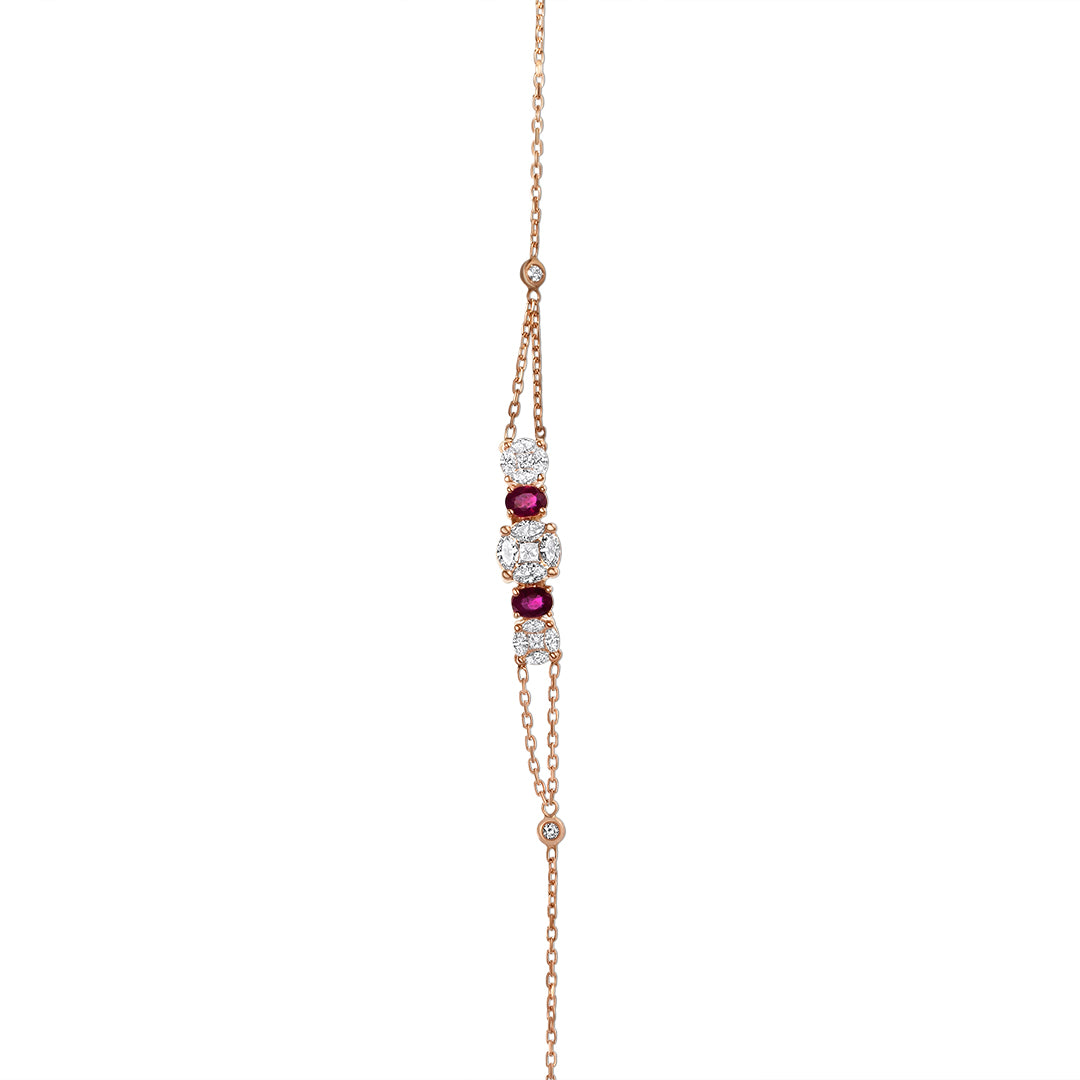 Dainty Ruby and Round Diamond Chain Bracelet