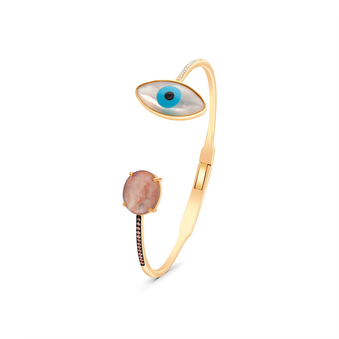 Open  Bangle with Eye and Colored Stone