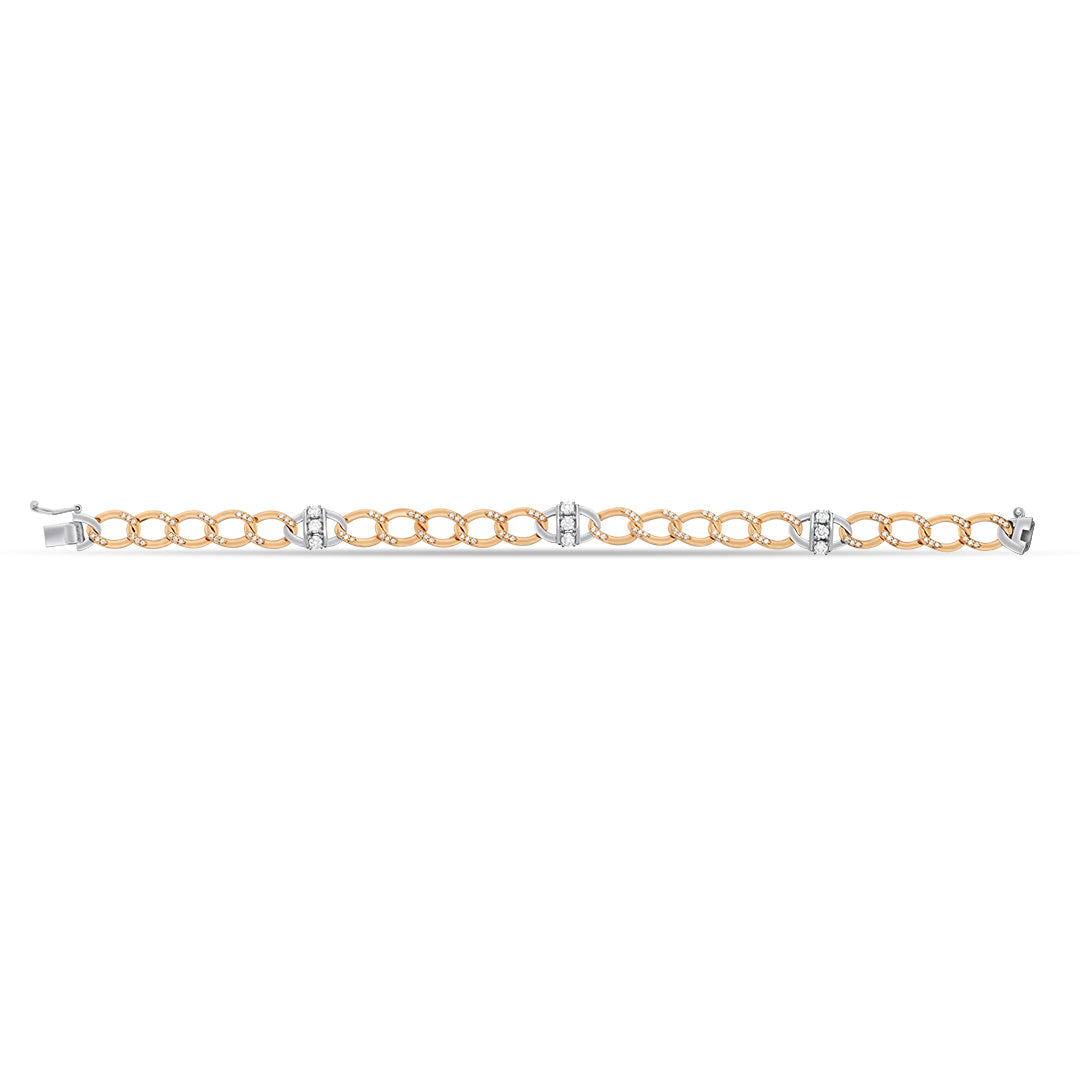 Two Tone White & Yellow Gold Round Link Bracelet