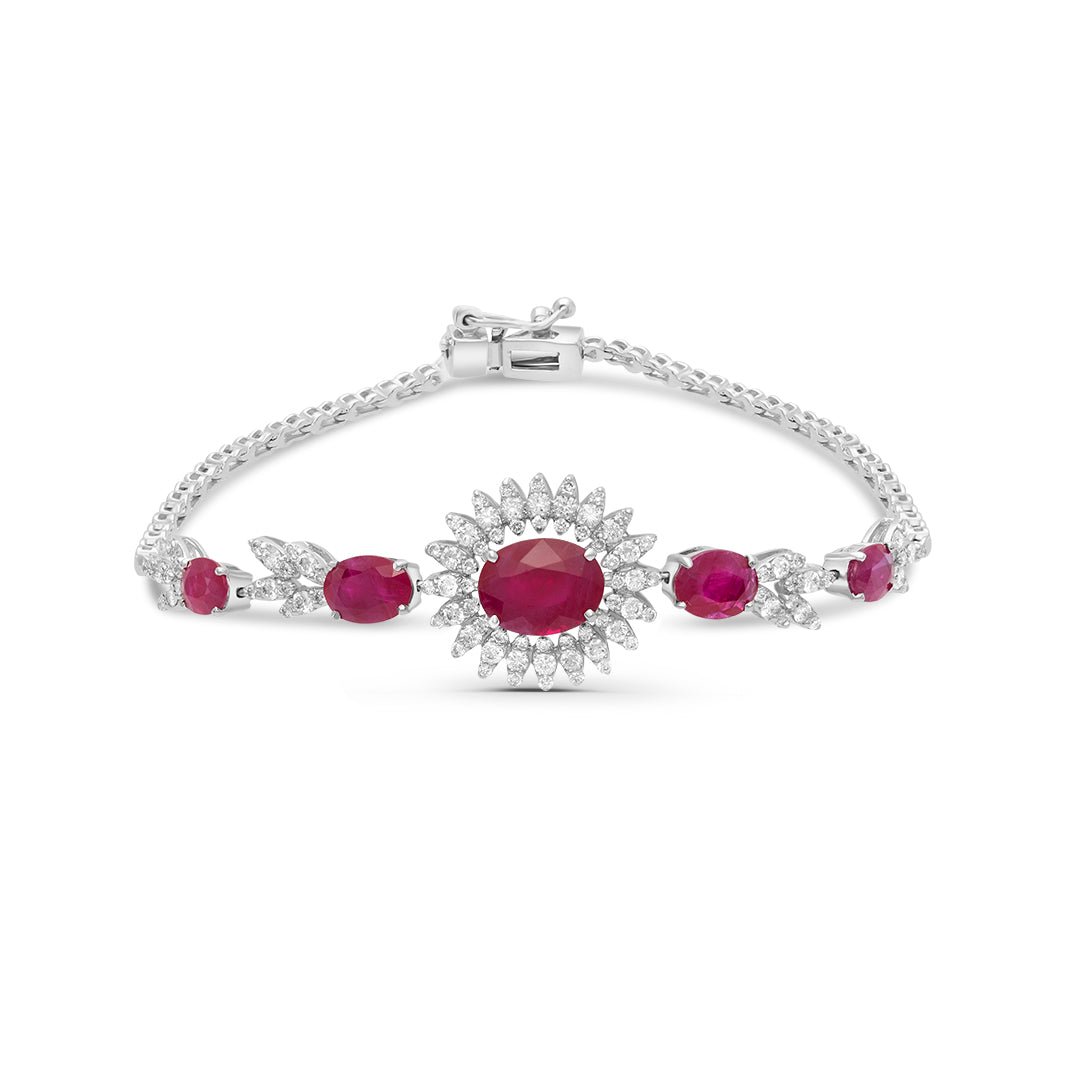 Classic White Diamond & Ruby Stoned Bracelet