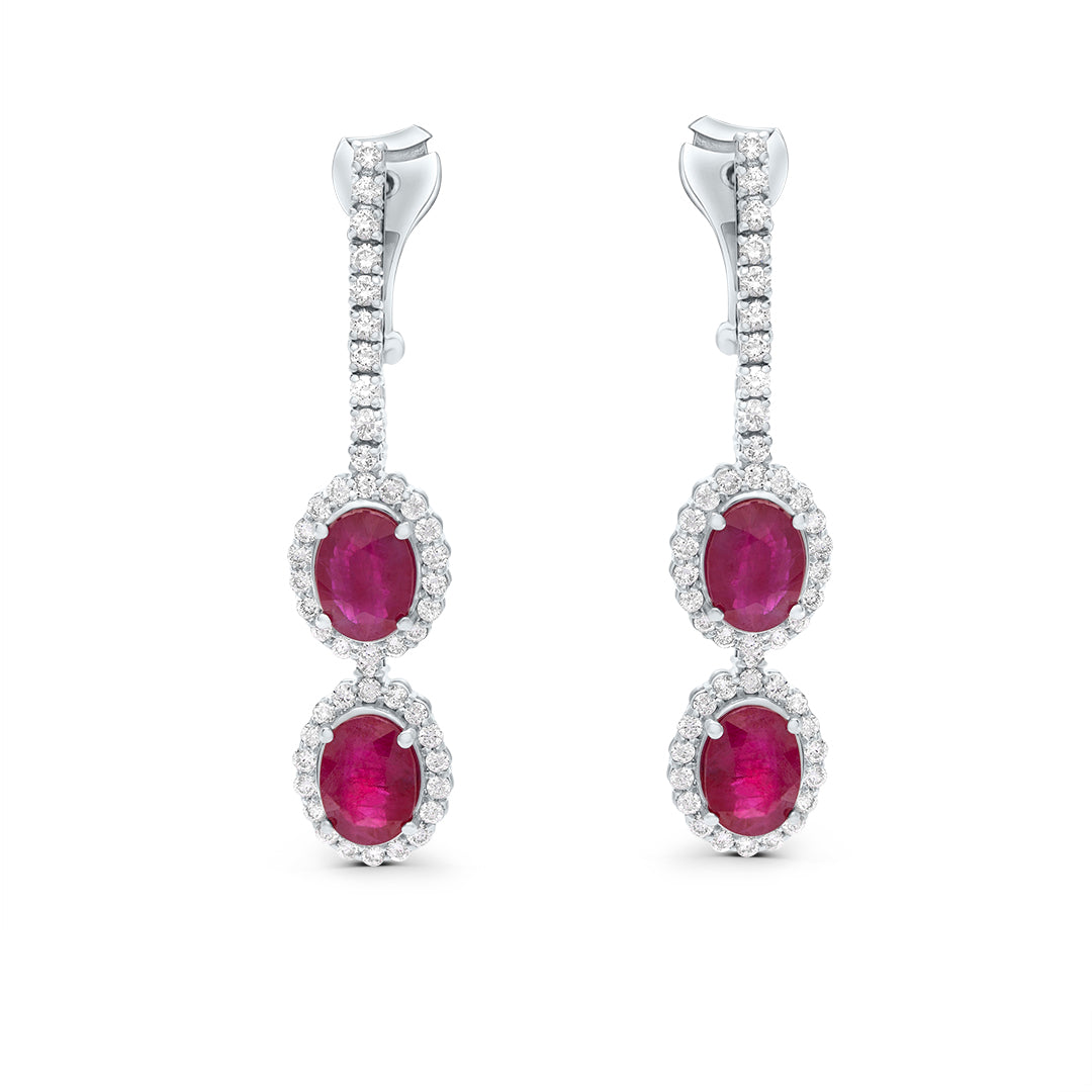 Ruby and White Diamonds Dangling Earrings