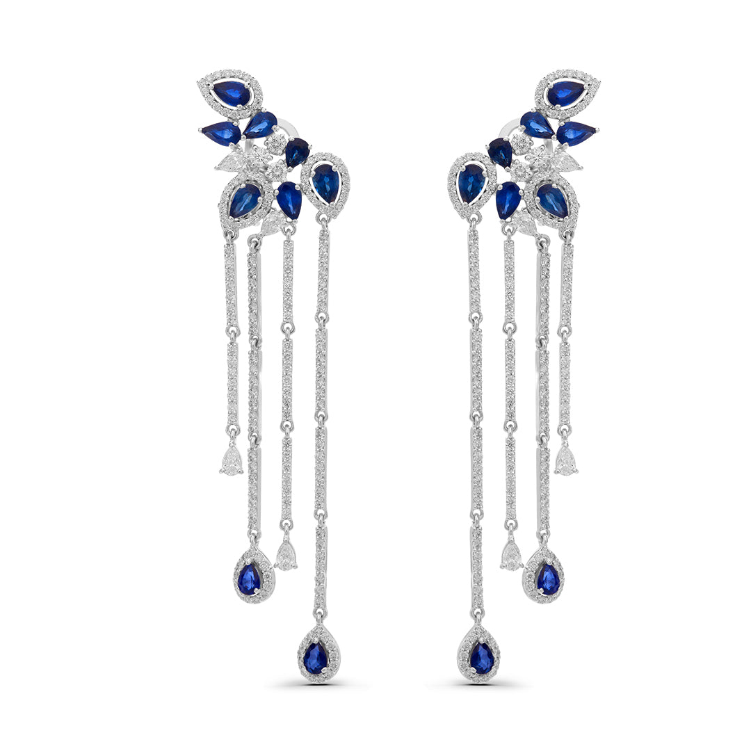 Dangling Earrings with White Diamonds and Sapphire