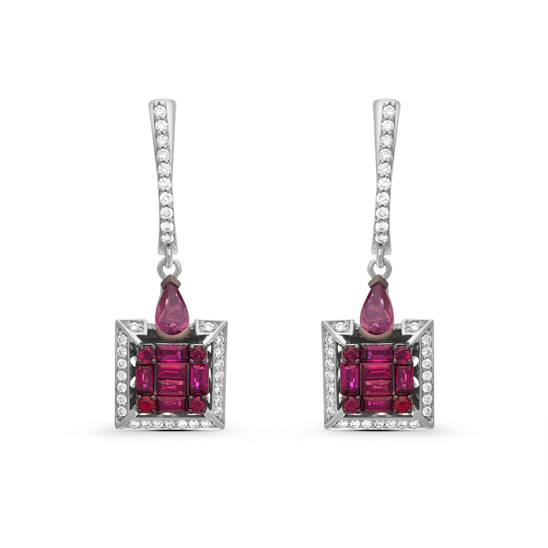 Dangling Square Ruby Earrings