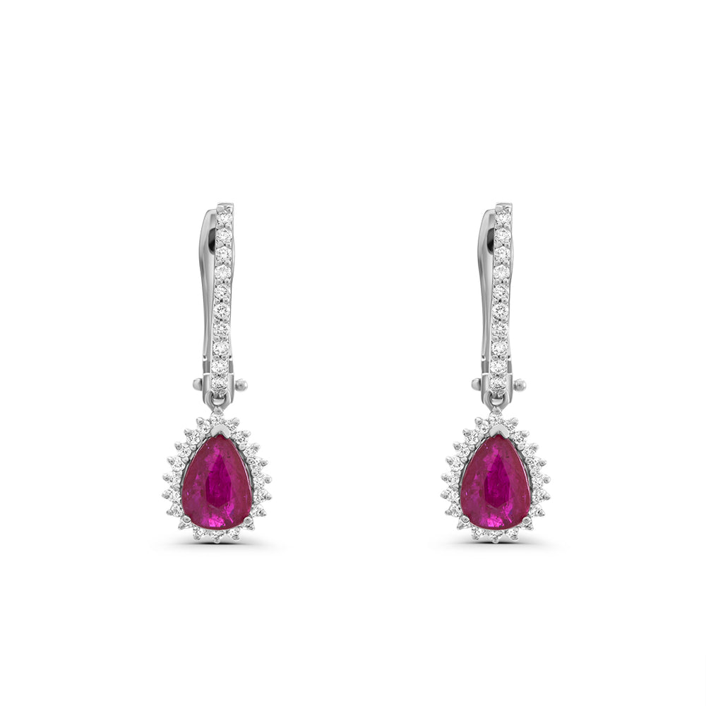 Pear-Shaped Ruby Earring with White Diamonds