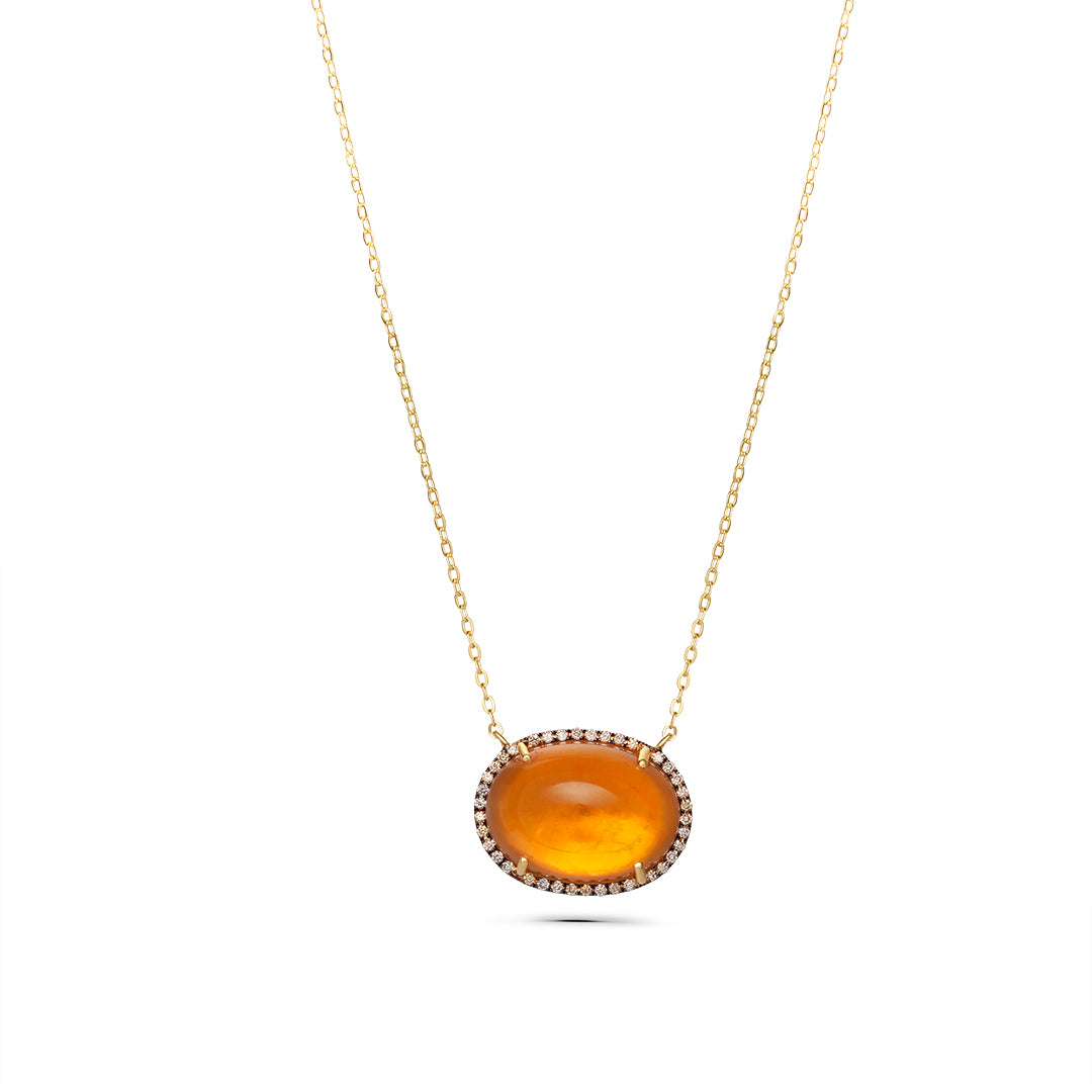 Citrine Stone Pendant with Brown Diamonds