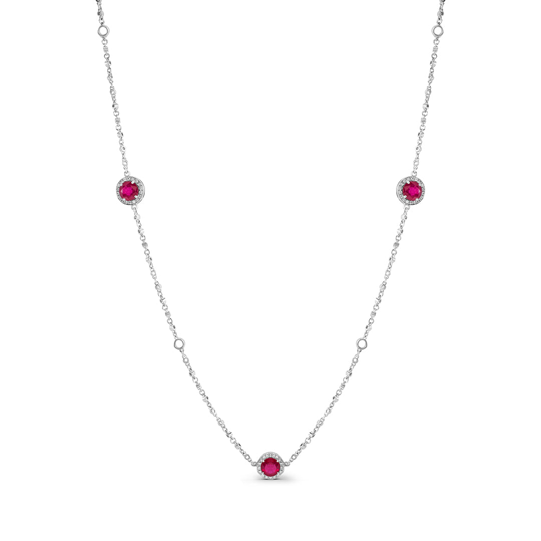 Layering Necklace in Red Topaz and White Diamonds