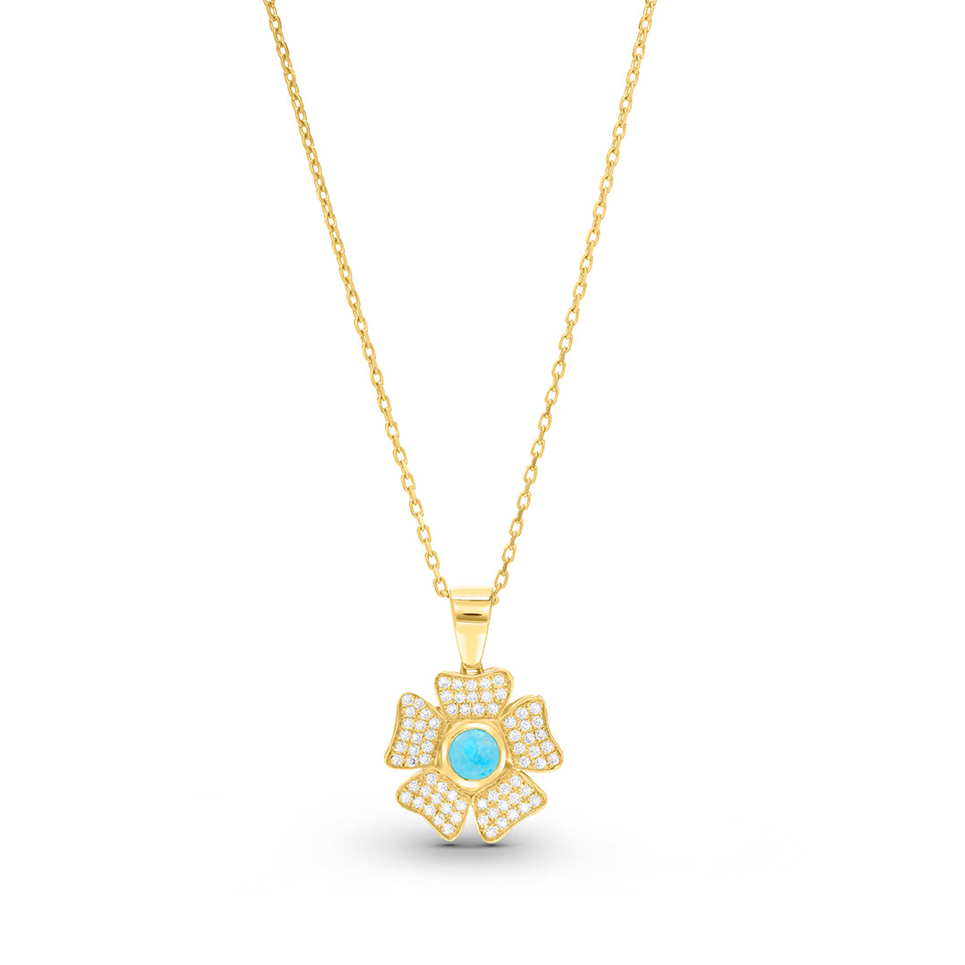 Flower Pendant with a Turquoise Center Stone