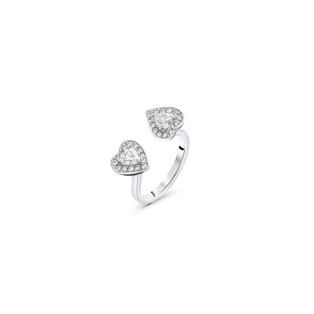 Double Heart Shaped White Diamond Ring