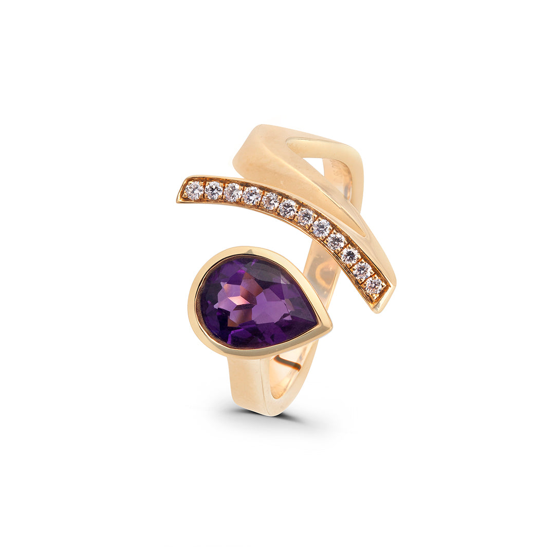 Open Ring In Amethyst and White Diamonds