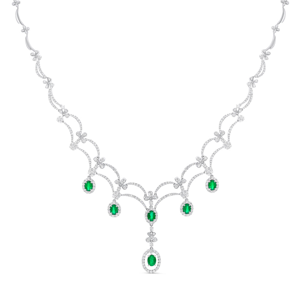 Royal Dangle Emerald & White Diamond Necklace