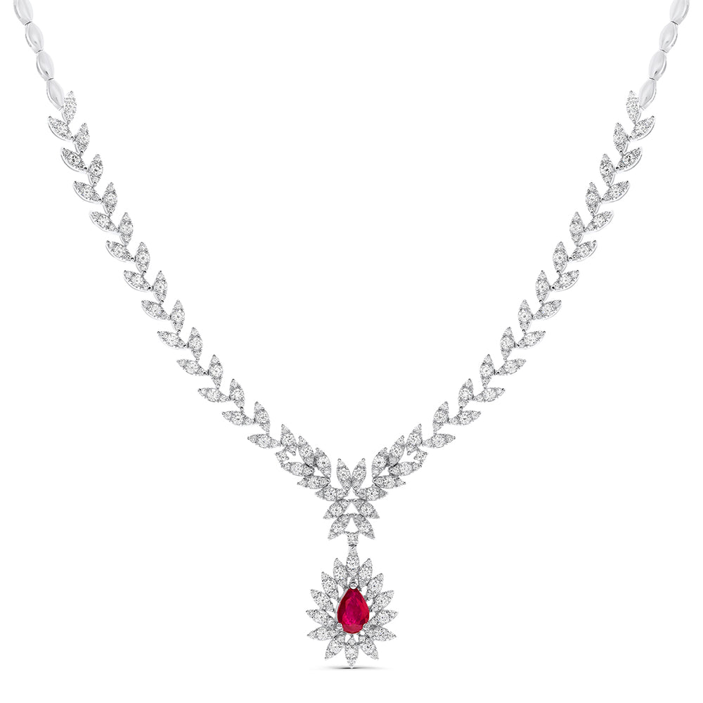 Pave White Diamond & Ruby Necklace