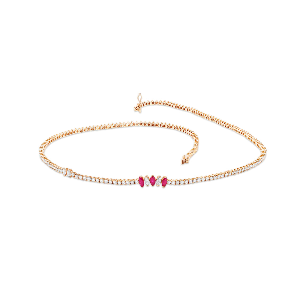 Marquise Ruby and Diamond Tennis Necklace