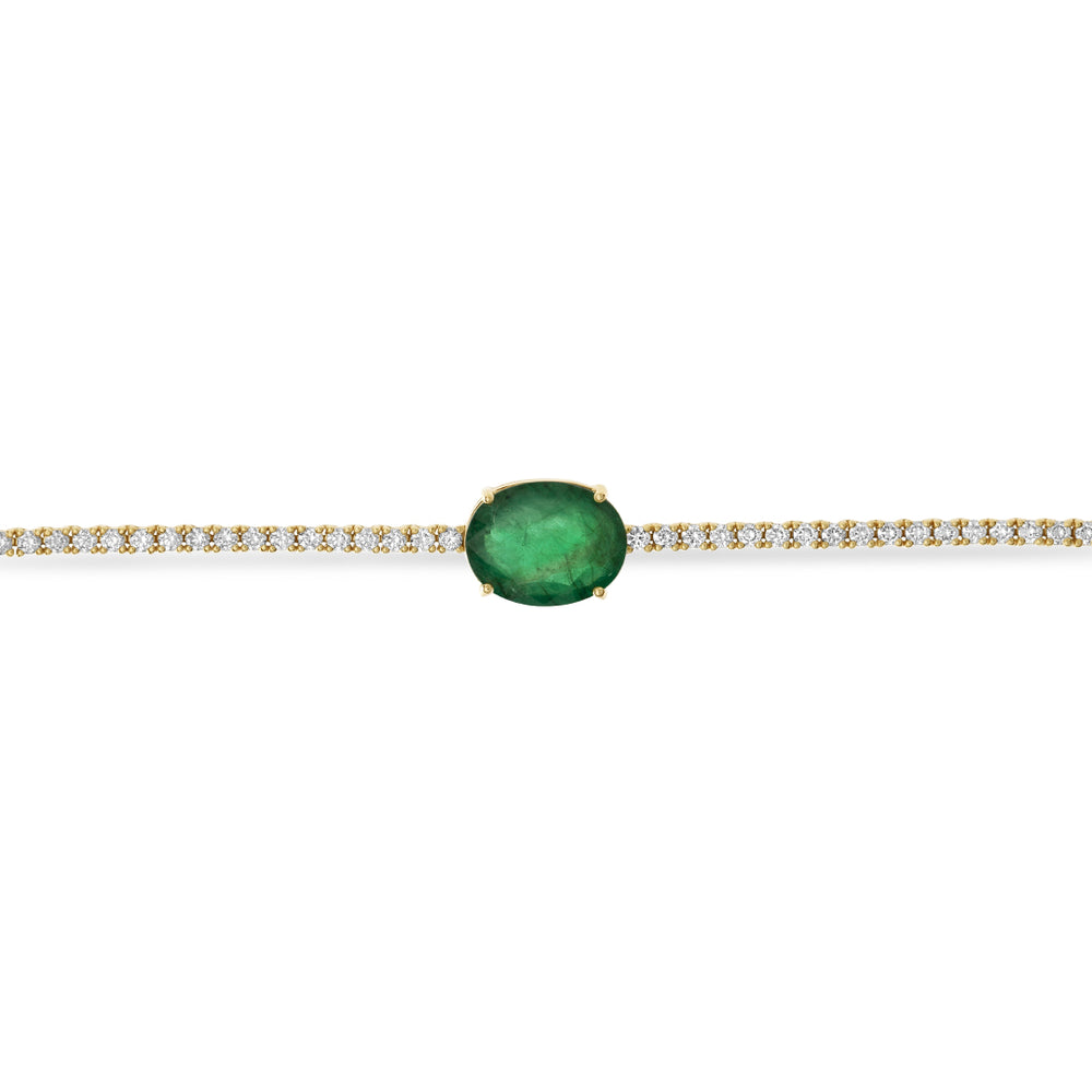 Diamond Tennis Necklace with Emerald Center Stone