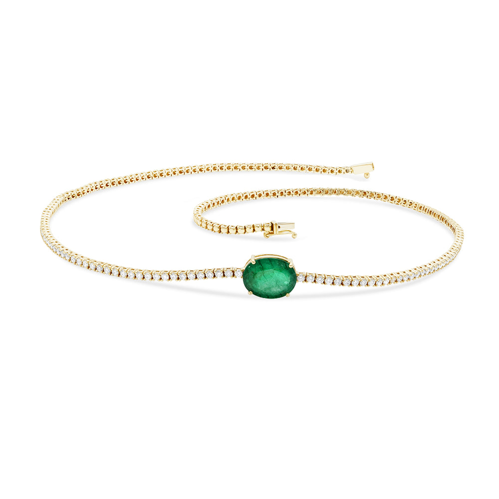 
                  
                    Diamond Tennis Necklace with Emerald Center Stone
                  
                