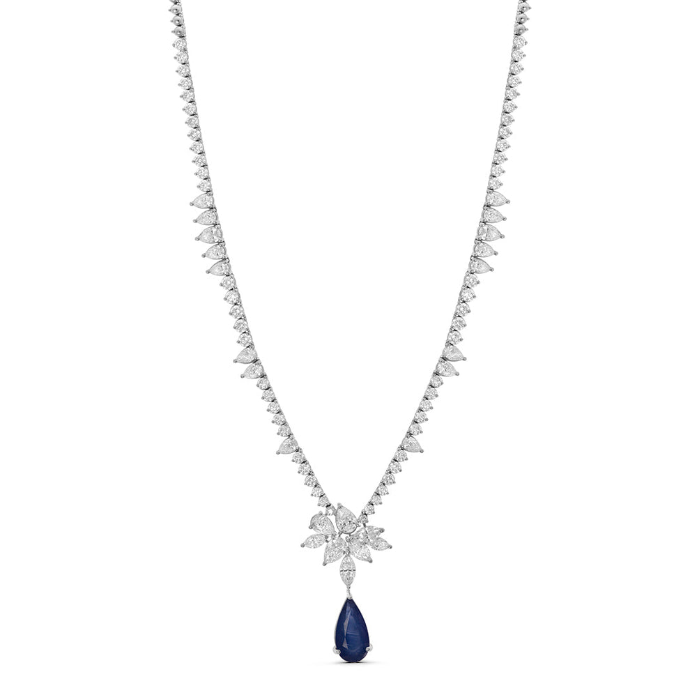 Drop Diamond Necklace with Sapphire