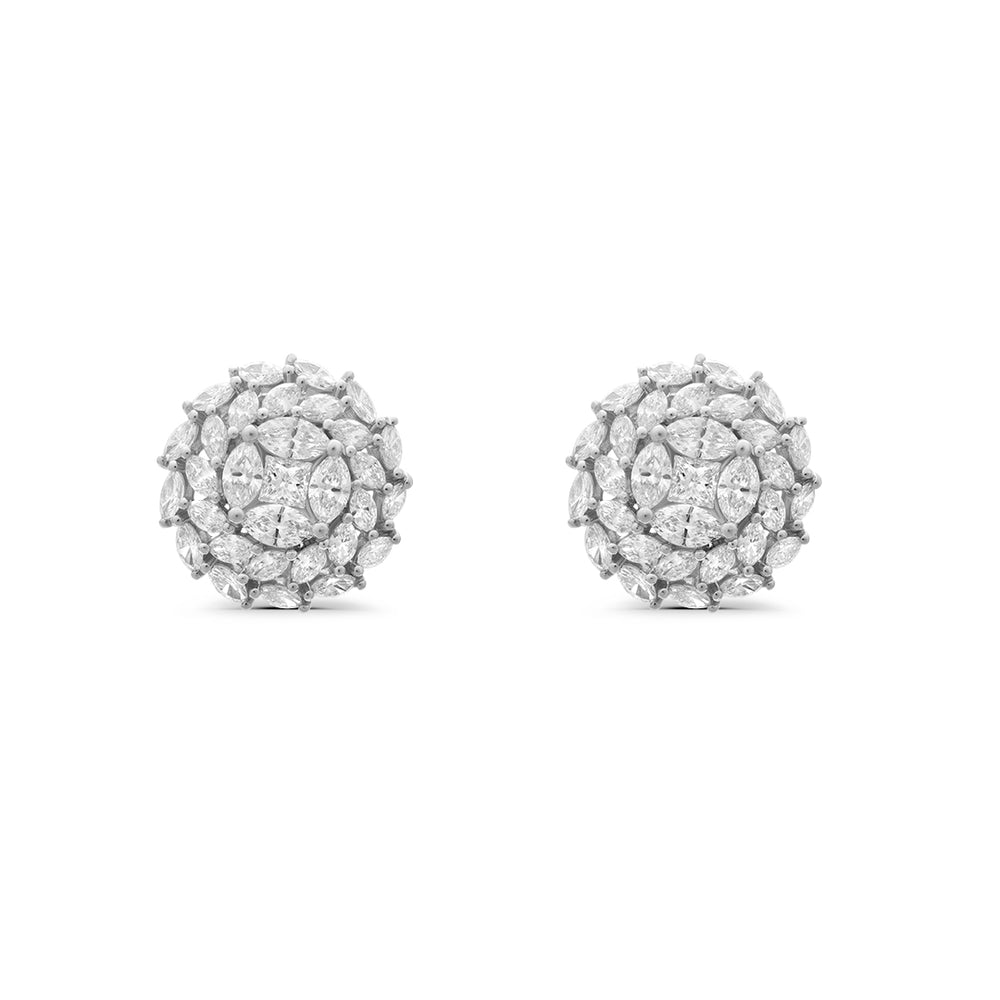 Cluster White Diamond Stud Earrings