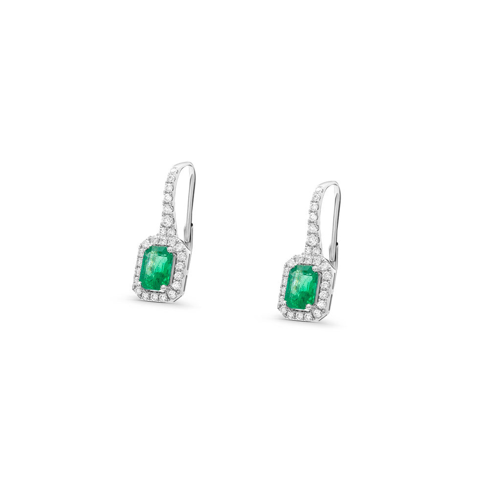 Emerald Hoop White Diamond Earrings