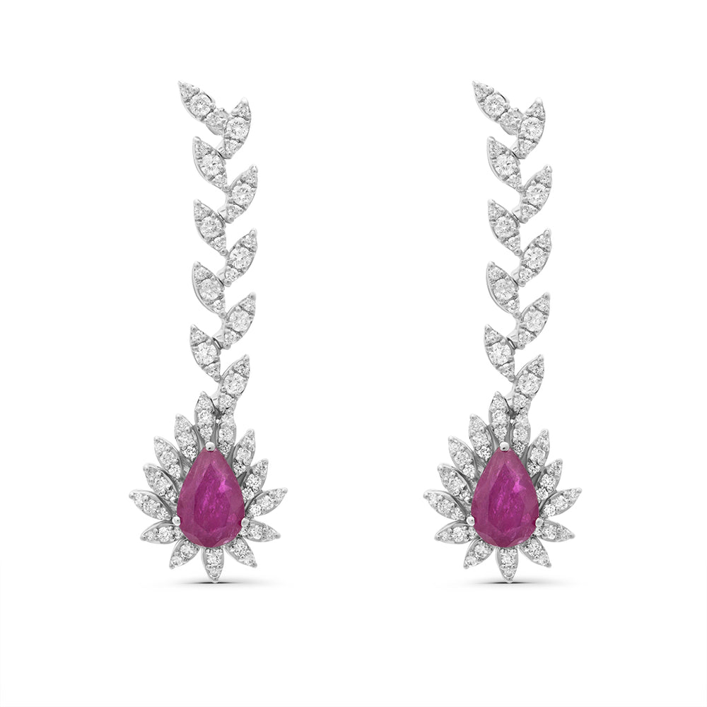 Pear Shapped Ruby & White Diamond Dangle Earrings