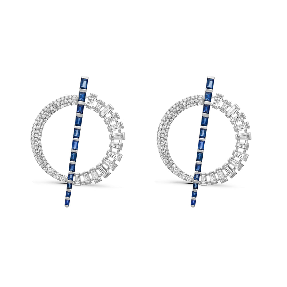 Open Circle Diamond Earring with Sapphire