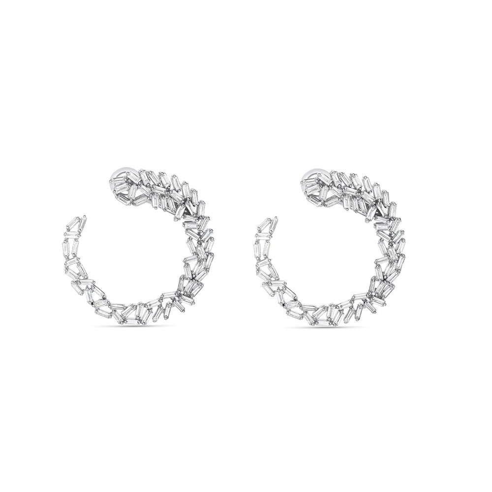 Diamond Baguette Sideway Hoops