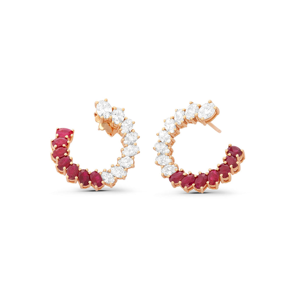 Diamond and Ruby Sideways Hoops