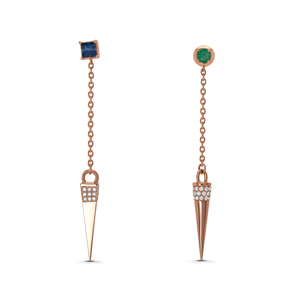 Spike Earrings in Rose Gold, Diamonds, Sapphires and Emeralds