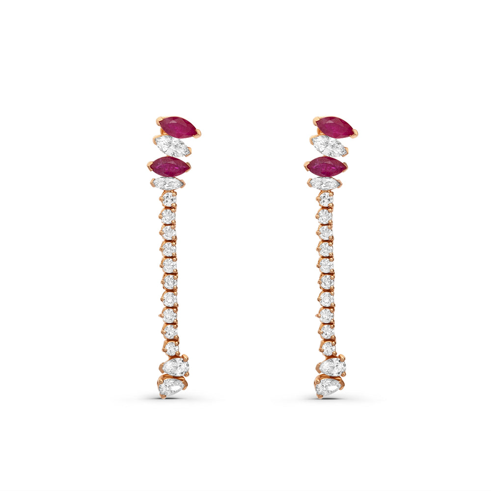 Dangling Ruby Diamond Earrings