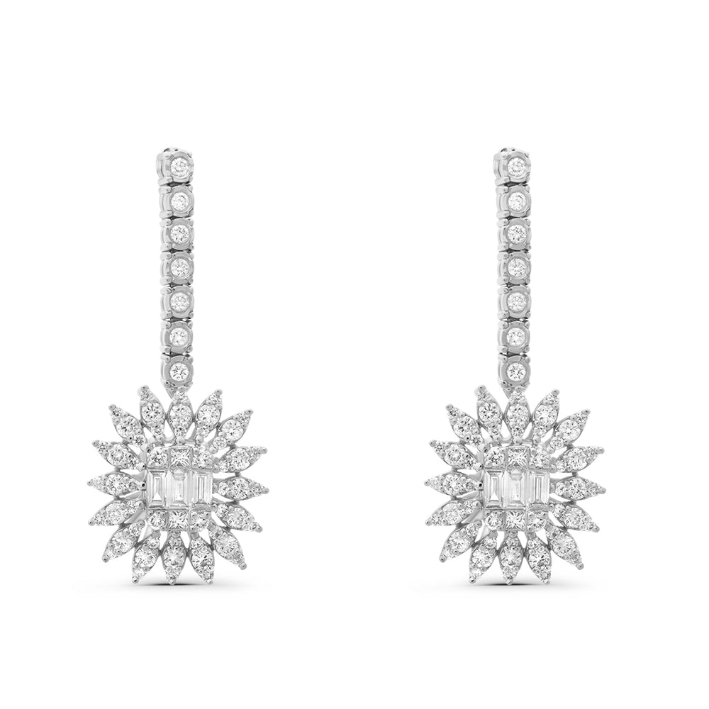 Carre White Diamond Cluster Drop Earrings